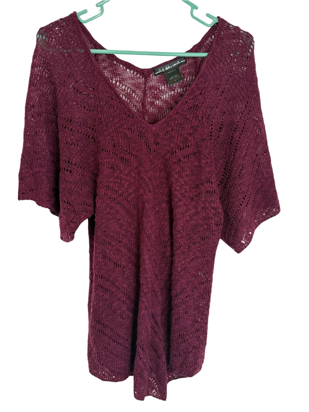 3/$20 United States Sweaters Open-Knit V-Neck Sweater in Wine